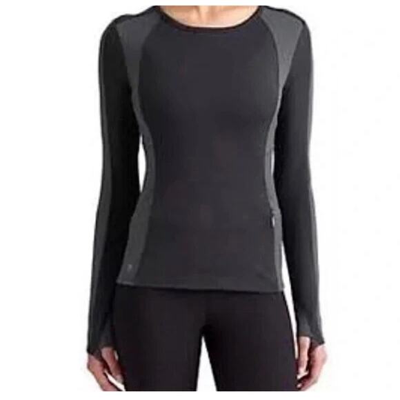 Athleta Spotlight Long Sleeve Colorblock Pinstripe Active Top Size: XS Black - Picture 1 of 12